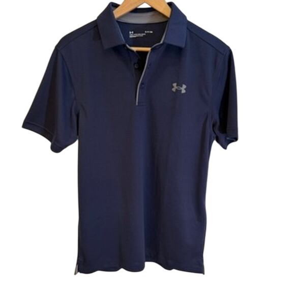 Under Armour Men’s Tech Polo Shirt Navy Blue Sz Small Loose Fit Performance Golf - Picture 1 of 8